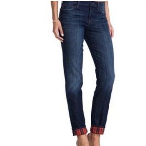 Joe’s Dark Wash Crop Cuff Plaid Jeans